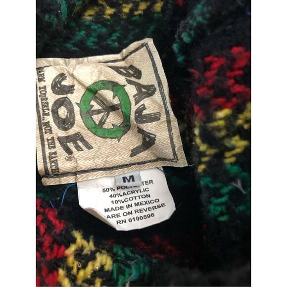 BAJA JOE Striped Hippie Boho Rasta Poncho Hoodie Size S Black Green,Red - Picture 9 of 15